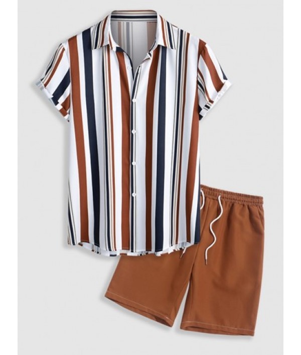 Vertical Mixed Stripes Button Up Shirt A...