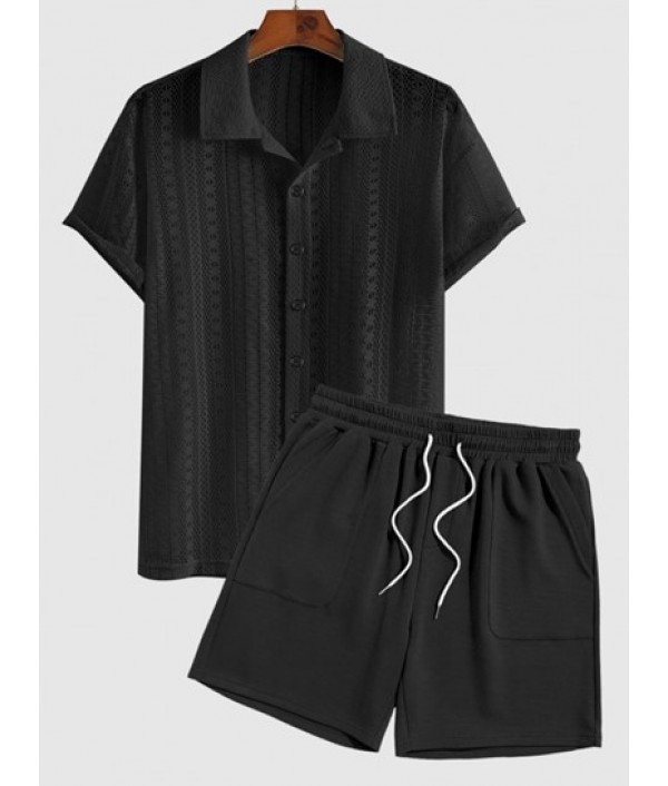 Men's Sexy Lace Sheer Openwork Short Sle...