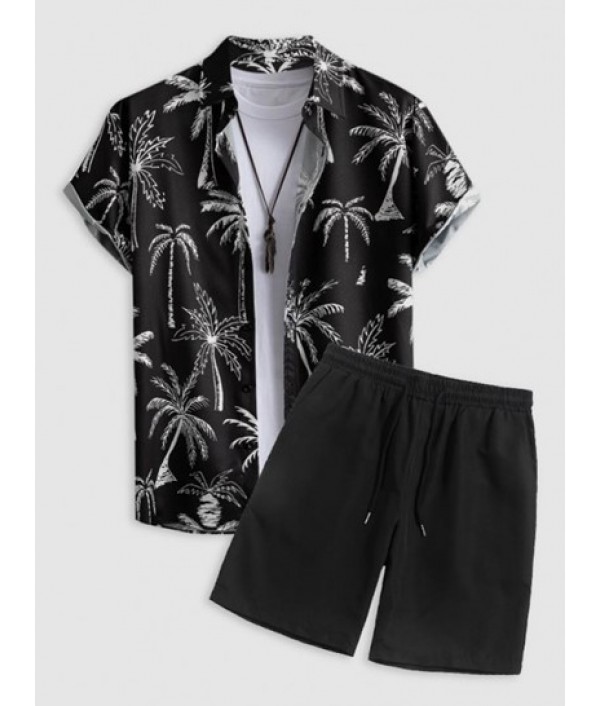 Men's Short Sleeves Palm Tropical Print ...