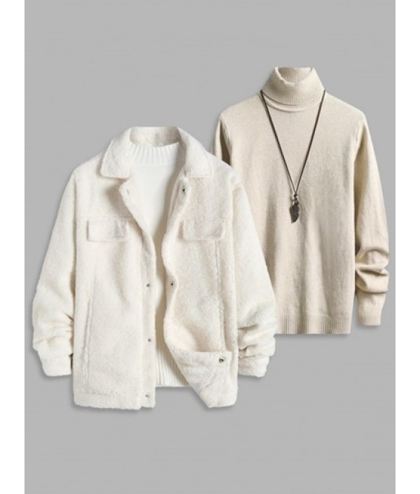 Fluffy Polar Fleece Solid Color Button F...