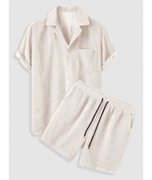 Men's Corduroy Casual Lapel Collar Solid...