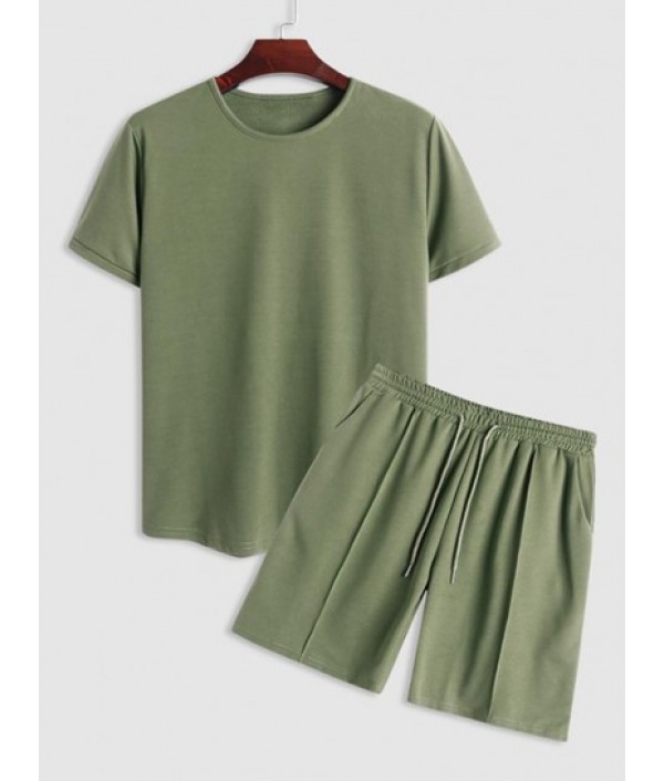 Solid Color Short Sleeves T-shirt And Sh...