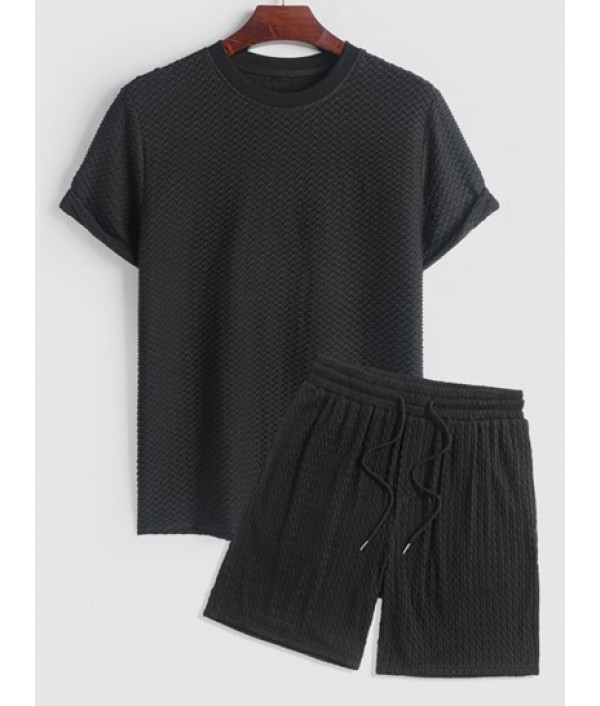 Jacquard Textured Solid Color Short Slee...