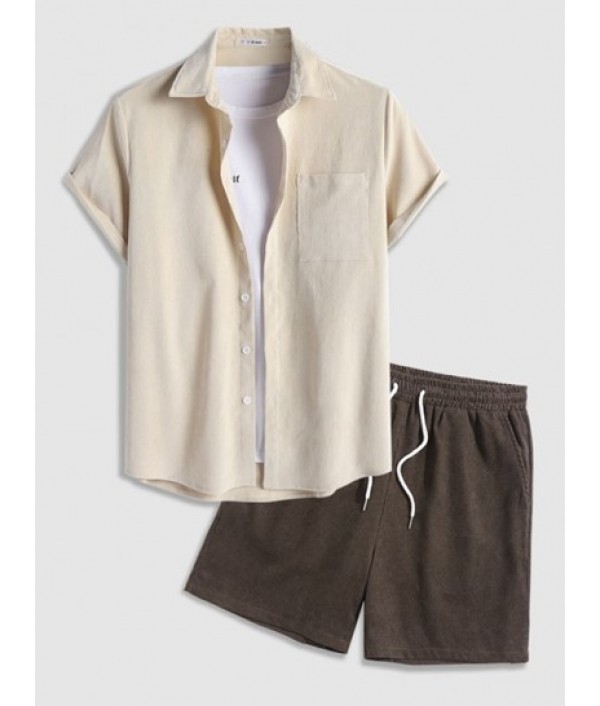 Front Pocket Design Solid Color Corduroy...