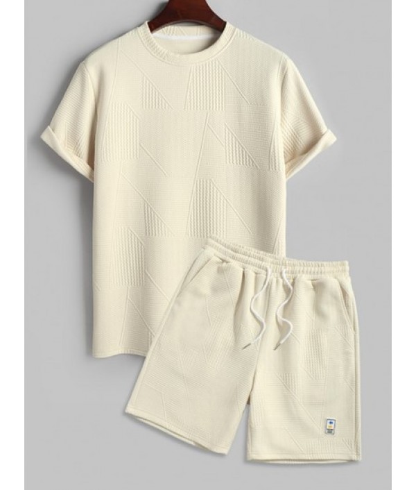 Geometric Textured Short Sleeves Basic T...