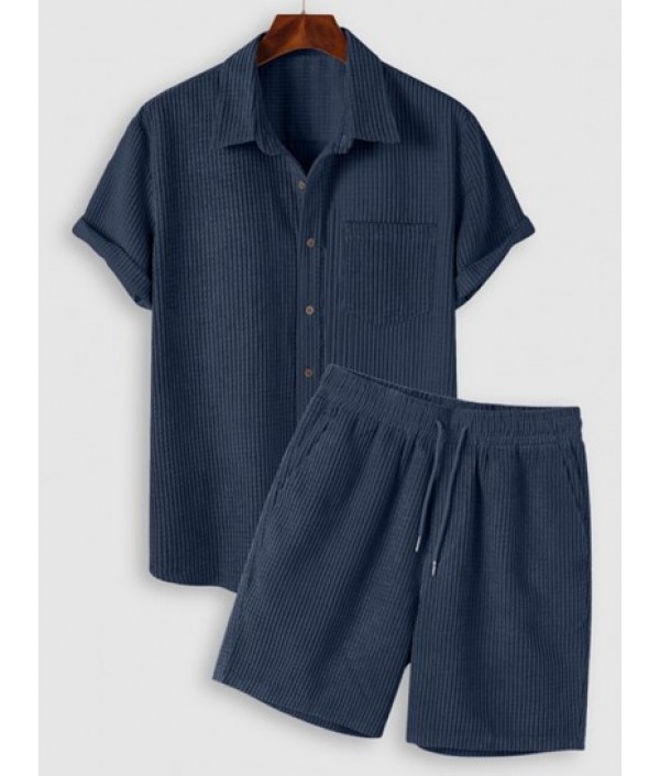 Front Pocket Button Up Short Sleeve Cord...