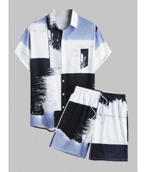 Men's Casual Colorblock Painting Print B...