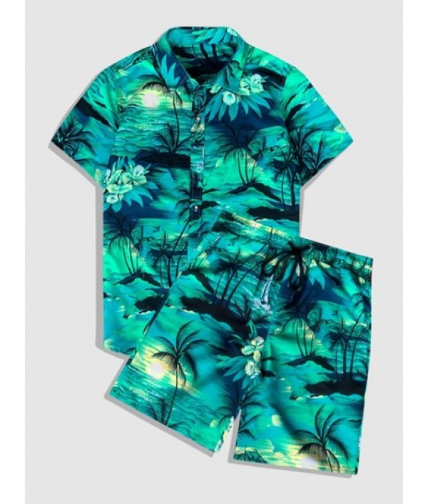 Men's Hawaiian Coconut Trees Sun Printed...