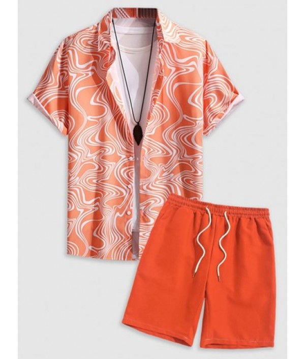 Men's Casual Water Wave Pattern Short Sl...