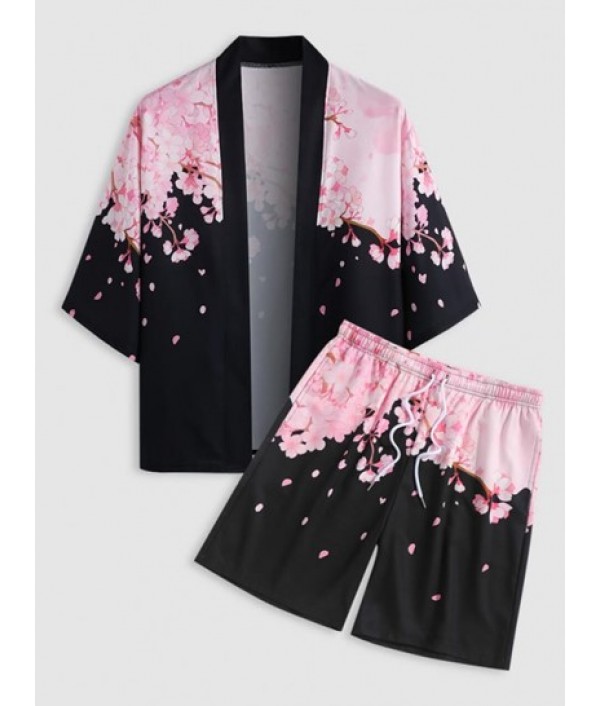 Sakura Pattern Open Front Kimono And Flo...
