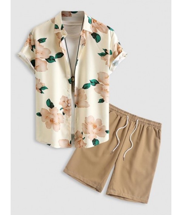 Floral Pattern Short Sleeves Vacation Sh...