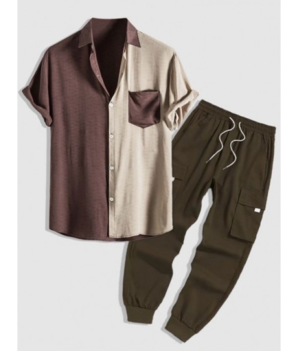 Two Tone Colorblock Short Slee...