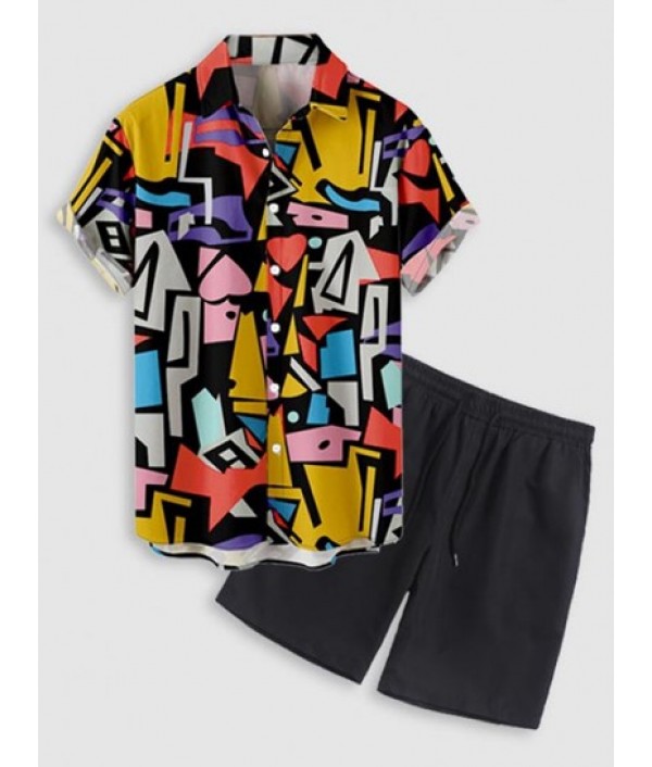 Colorful Geometric Printed Button Up Shi...