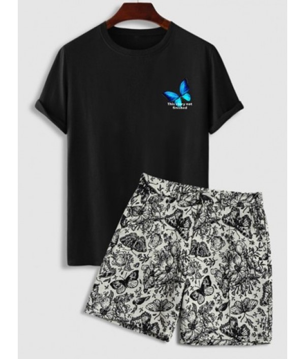 Men's Slogan Butterfly Pattern...