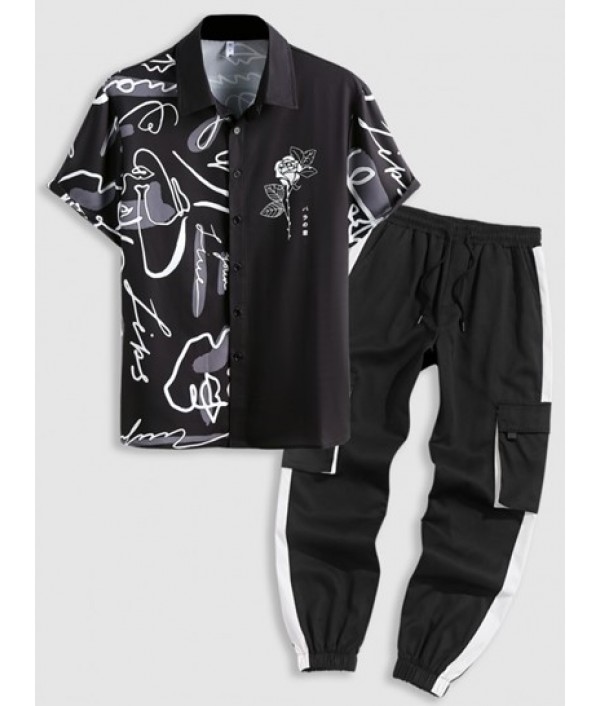 Men's Casual Graffiti Floral Rose Printe...