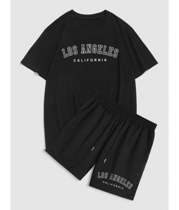 LOS ANGELES Letter Printed T-shirt And D...