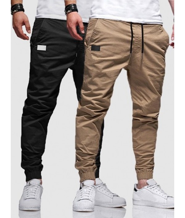 2Pcs Patched Pockets Drawstring Pants Set