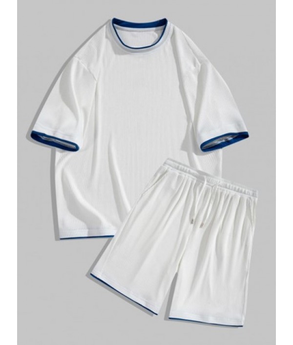 Color Spliced Iced Silk Textured Short S...