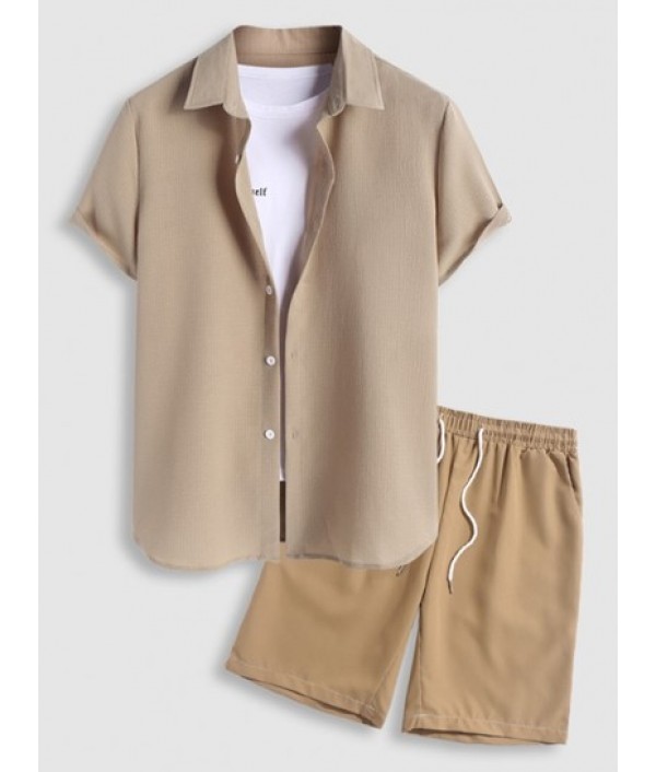 Textured Short Sleeves Shirt And Basic C...