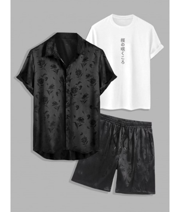 3Pcs Japanese Graphic Printed Short Slee...