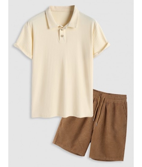 Textured Short Sleeves Polo Collared T-s...