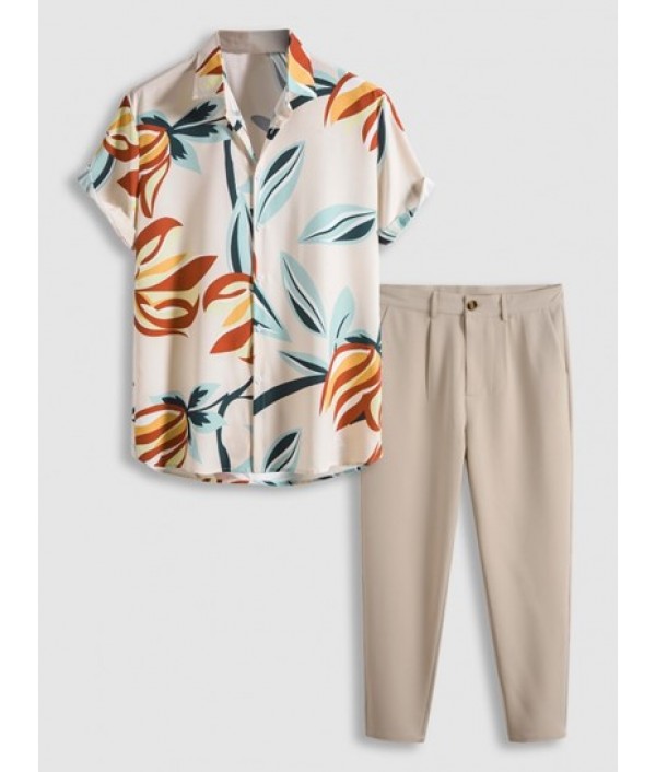 Leaves Print Hawaii Style Shirt With Tap...