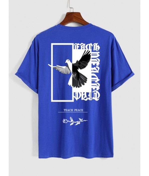 Men's Eagle Letter Rose Graphic Pattern Short Sleeves T-shirt And Striped Pattern Sport Sweat Shorts Set Men's Eagle Letter Rose Graphic Pattern Short Sleeves T-shirt And Striped Pattern Sport Sweat Shorts Set