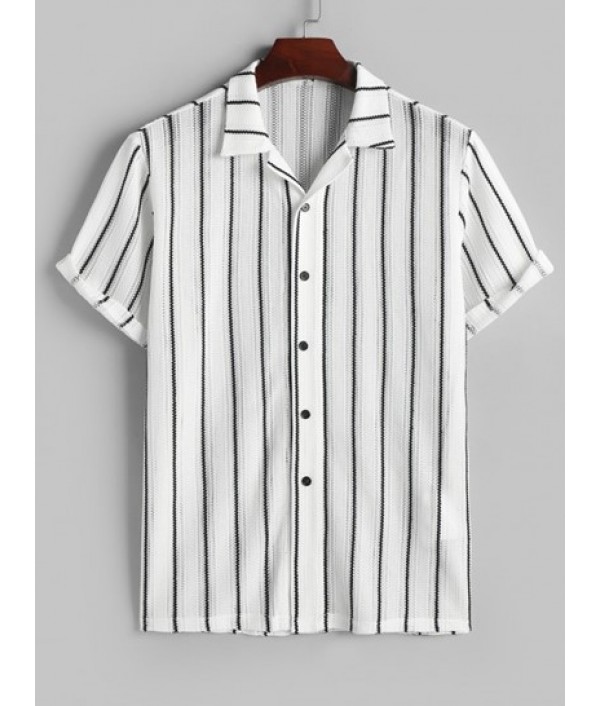 Men's Button Up Camp Collar Contrast Vertical Stripes Jacquard Semi-sheer Knit Shirt And Label Design Solid Color Drawstring Shorts Casual Set Men's Button Up Camp Collar Contrast Vertical Stripes Jacquard Semi-sheer Knit Shirt And Label Design Solid Color Drawstring Shorts Casual Set