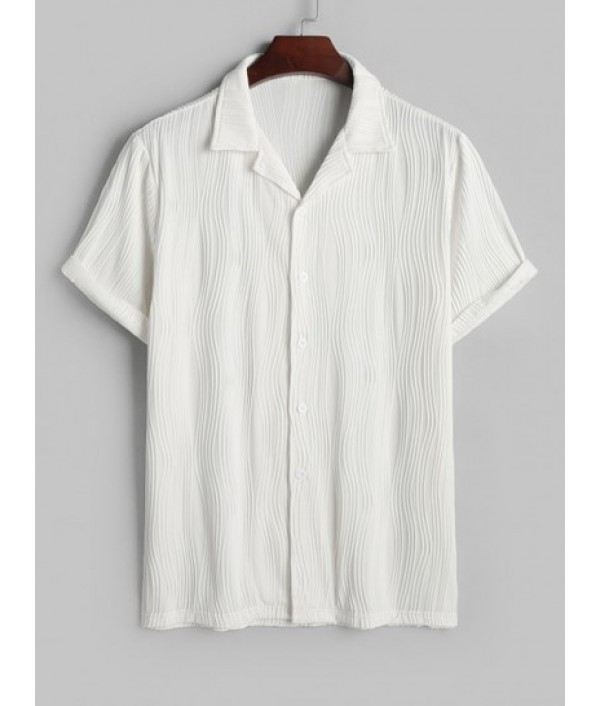 Men's Solid Color Water Ripple Jacquard Button Front Short Sleeves Shirt And Textured Knitted Sports Casual Shorts Set Men's Solid Color Water Ripple Jacquard Button Front Short Sleeves Shirt And Textured Knitted Sports Casual Shorts Set