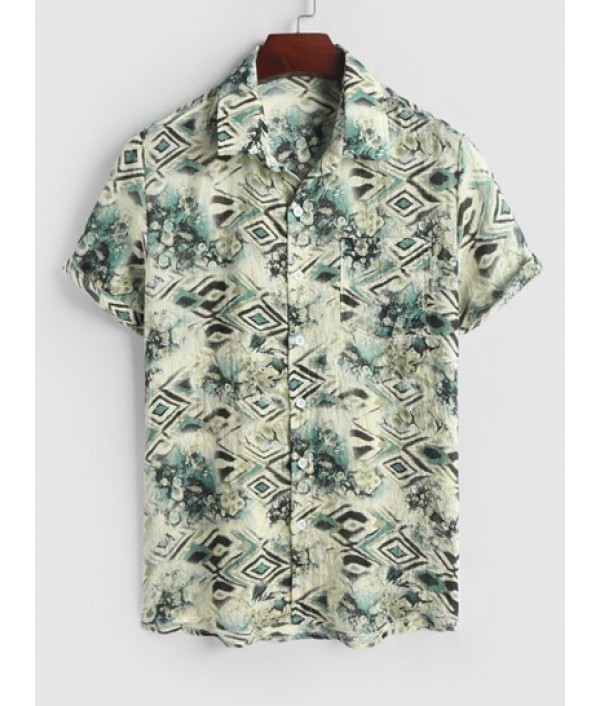 Men's Mix And Match Two Piece Set Geometric Snake Printed Short Sleeves Shirt With Solid Color Basic Casual Shorts Set Men's Mix And Match Two Piece Set Geometric Snake Printed Short Sleeves Shirt With Solid Color Basic Casual Shorts Set