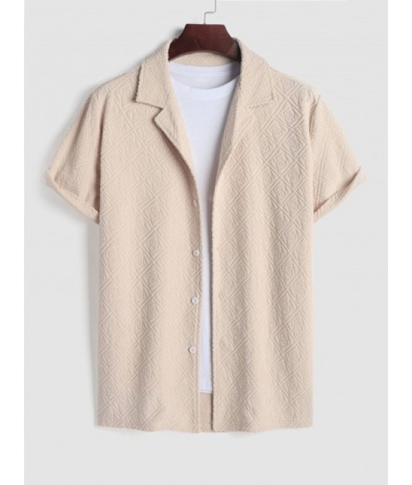 Men's Mix And Match Two Piece Set Rose Jacquard Terry Cloth Textured Button Front Short Sleeves Shirt With Solid Color Corduroy Drawstring Shorts Set Men's Mix And Match Two Piece Set Rose Jacquard Terry Cloth Textured Button Front Short Sleeves Shirt With Solid Color Corduroy Drawstring Shorts Set