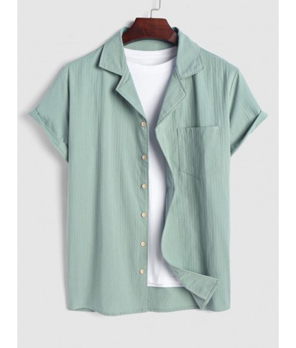 Men's Plain Color Jacquard Weave Cotton And Linen Textured Front Pocket Short Sleeves Shirt And Drawstring Pants Set Men's Plain Color Jacquard Weave Cotton And Linen Textured Front Pocket Short Sleeves Shirt And Drawstring Pants Set