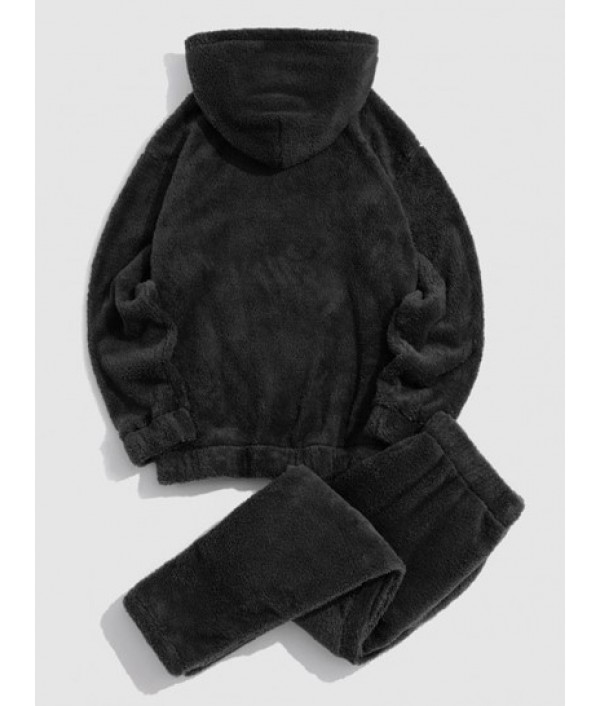 Solid Front Pocket Fluffy Fleece Hoodie And Pants Two Piece Set Solid Front Pocket Fluffy Fleece Hoodie And Pants Two Piece Set