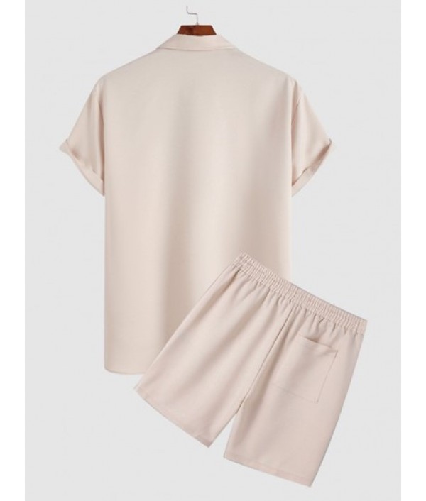 Solid Color Short Sleeves Shirt And Casual Shorts Two Pieces Set