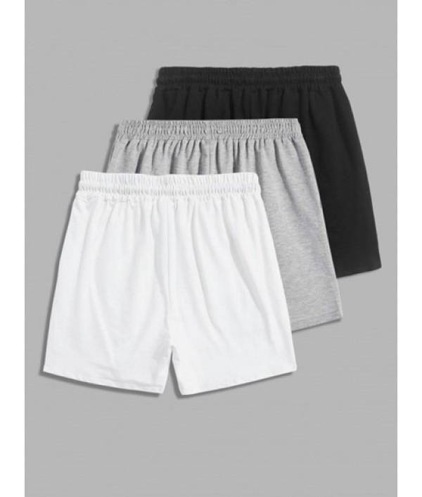 Men's 3Pcs Basic Solid Color Drawstring Sports Sweat Shorts Set