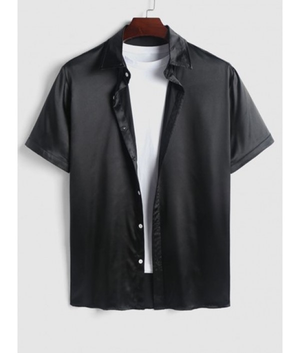 Solid Color Silky Satin Short Sleeves Shirt And Shorts Set Solid Color Silky Satin Short Sleeves Shirt And Shorts Set