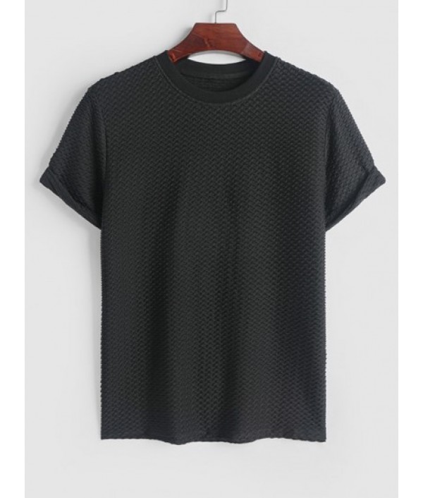 Jacquard Textured Solid Color Short Sleeves T Shirt With Shorts Two Piece Set