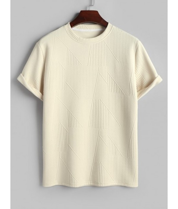 Geometric Textured Short Sleeves Basic T-shirt And Basic Drawstring Shorts Set