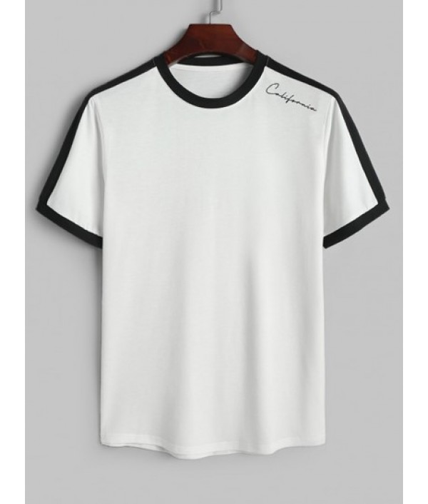 Men's Colorblock California Letter Pattern Short Sleeves T-shirt And Basic Casual Shorts Set