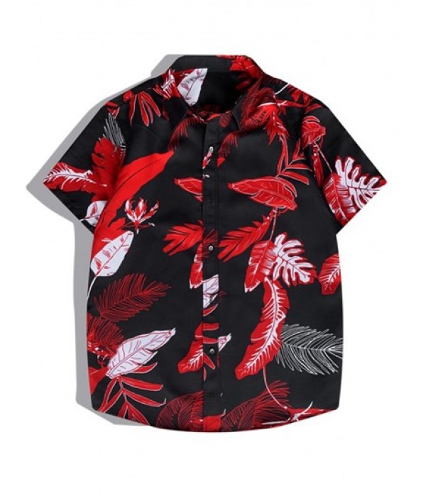 Men's Tropical Leaves Printed Button Front Short Sleeves Shirt And Drawstring Pockets Beach Shorts Hawaiian Vacation Set Men's Tropical Leaves Printed Button Front Short Sleeves Shirt And Drawstring Pockets Beach Shorts Hawaiian Vacation Set