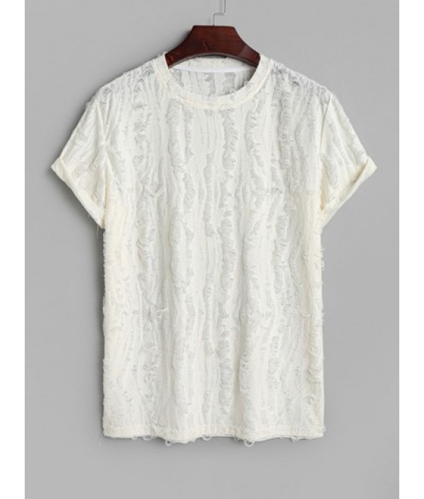 Men's Casual Party Short Sleeves See Through Distressed Textured Summer T Shirt And Basic Cotton And Linen Drawstring Shorts Set Men's Casual Party Short Sleeves See Through Distressed Textured Summer T Shirt And Basic Cotton And Linen Drawstring Shorts Set