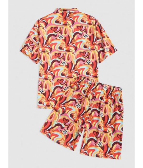 Floral Print Shirt And Pocket Shorts Set