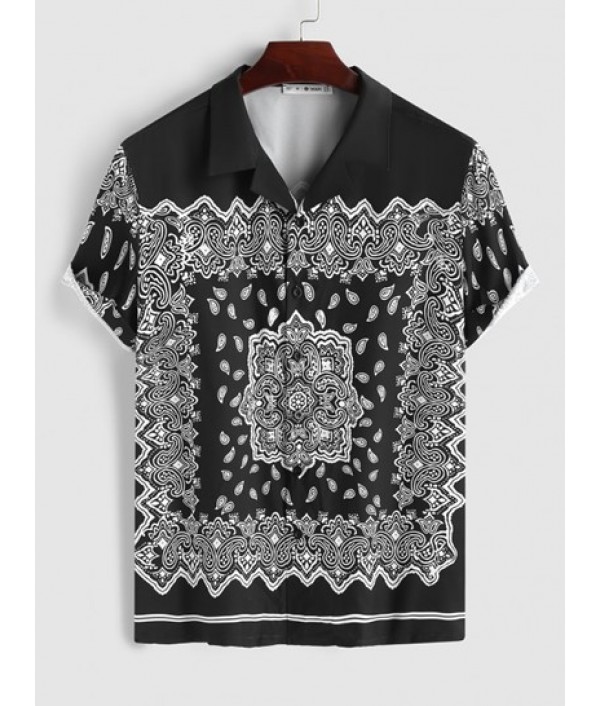 Ethnic Style Paisley Printed Camp Collar Shirt With Drawstring Board Shorts Set Ethnic Style Paisley Printed Camp Collar Shirt With Drawstring Board Shorts Set