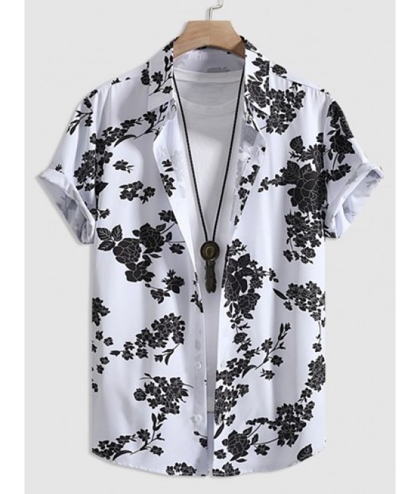 Floral Button Up Short Sleeve Shirt With Basic Casual Shorts Set