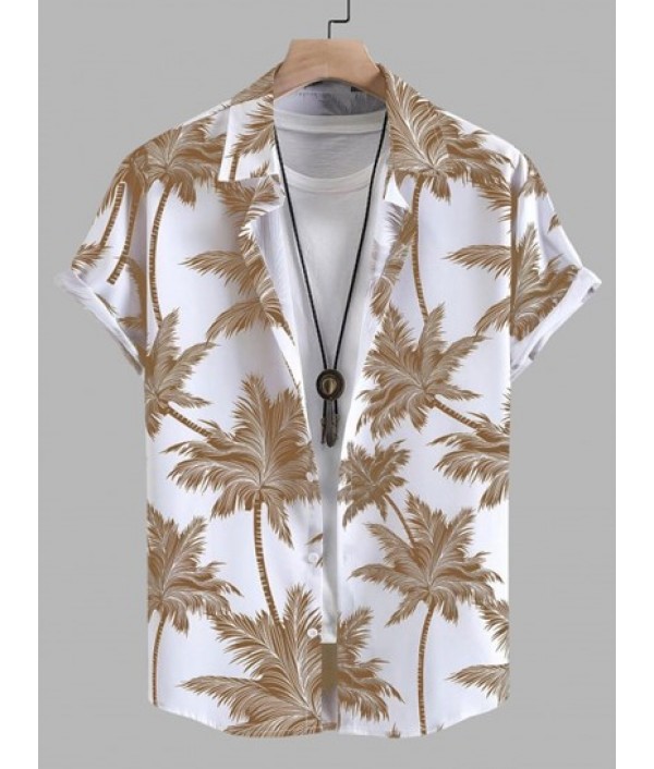 Men's Tropical Coconut Tree Print Hawaiian Summer Casual Beach Vacation Button Short Sleeve Shirt And Coconut Trees Pattern Drawstring Board Shorts Set Men's Tropical Coconut Tree Print Hawaiian Summer Casual Beach Vacation Button Short Sleeve Shirt And Coconut Trees Pattern Drawstring Board Shorts Set