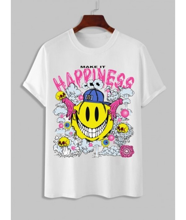 Men's Cartoon HAPPINESS Smile Face Skulls Graphic Pattern Short Sleeves T-shirt With Basic Casual Shorts Set Men's Cartoon HAPPINESS Smile Face Skulls Graphic Pattern Short Sleeves T-shirt With Basic Casual Shorts Set