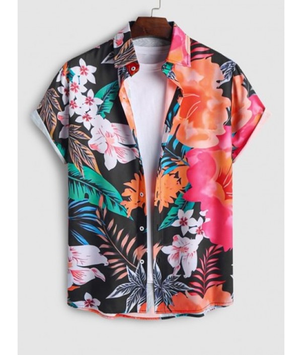 Men's Floral Tropical Leaf Print Casual Beach Summer Vacation Hawaii Short Sleeves Shirt And Drawstring Shorts Two Pieces Set Men's Floral Tropical Leaf Print Casual Beach Summer Vacation Hawaii Short Sleeves Shirt And Drawstring Shorts Two Pieces Set