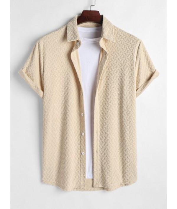 Men's Geometric Jacquard Terry Cloth Short Sleeves Casual Summer Shirt And Basic Linen Pants Set Men's Geometric Jacquard Terry Cloth Short Sleeves Casual Summer Shirt And Basic Linen Pants Set