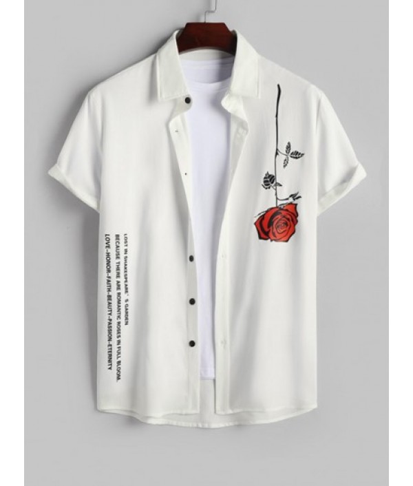 Men's Streetwear Slogan Rose Pattern Short Sleeves Shirt And Floral Pattern Drawstring Casual Shorts Set Men's Streetwear Slogan Rose Pattern Short Sleeves Shirt And Floral Pattern Drawstring Casual Shorts Set