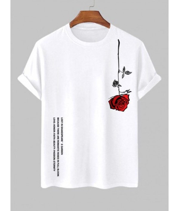 Men's Matching Letter Rose Graphic Printed Short Sleeve T-shirt With Casual Drawstring Shorts Set Men's Matching Letter Rose Graphic Printed Short Sleeve T-shirt With Casual Drawstring Shorts Set